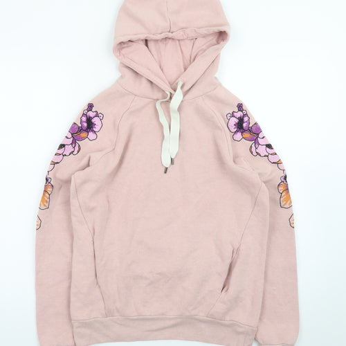 Next Women Pink Floral Hoodie Small Pullover Cotton Blend