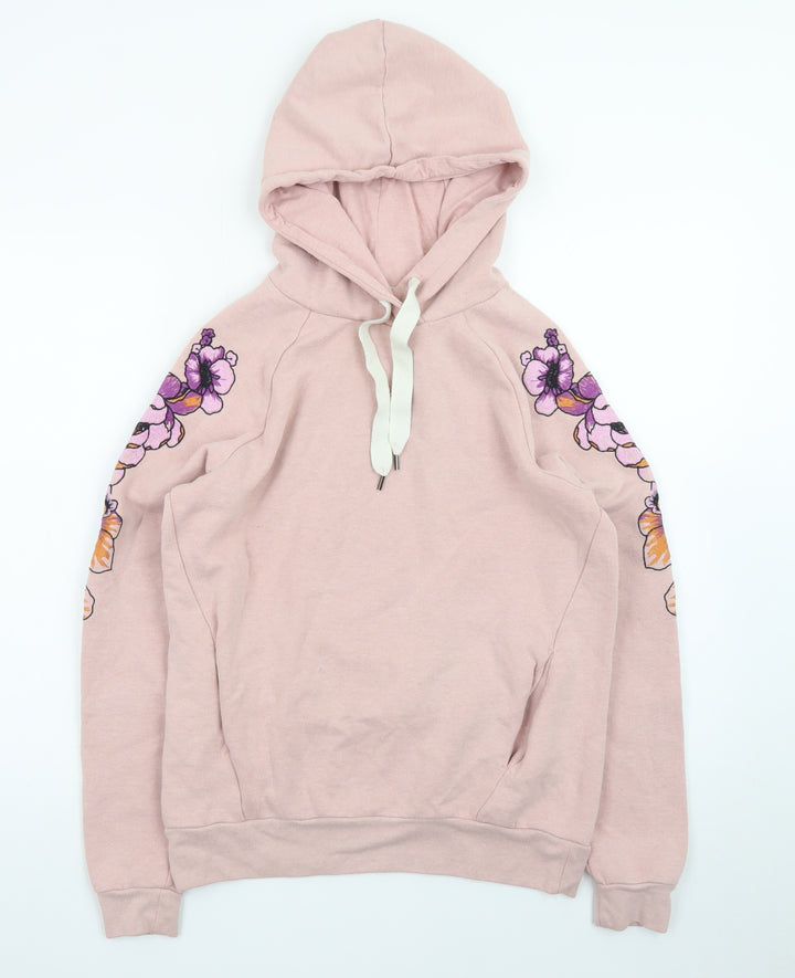 Next Women Pink Floral Hoodie Small Pullover Cotton Blend