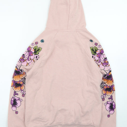 Next Women Pink Floral Hoodie Small Pullover Cotton Blend