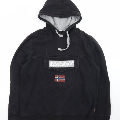 Napapijri Men’s Black 2XL Pullover Hoodie Fleece Outdoor Flag Logo