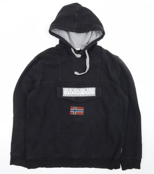 Napapijri Men’s Black 2XL Pullover Hoodie Fleece Outdoor Flag Logo
