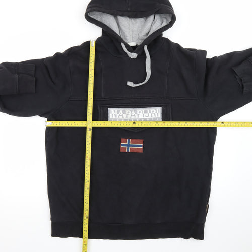 Napapijri Men’s Black 2XL Pullover Hoodie Fleece Outdoor Flag Logo