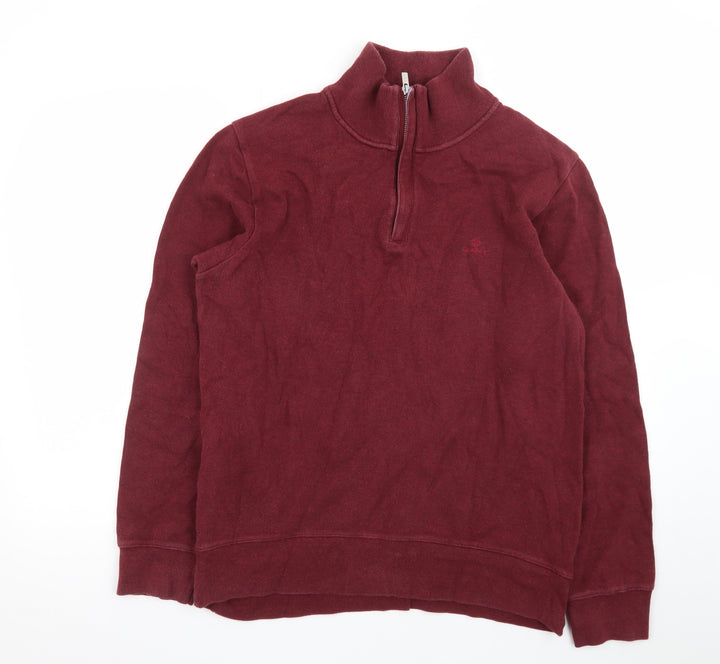 GANT Men's Red Cotton 1/4 Zip Mock Neck Sweatshirt Size L