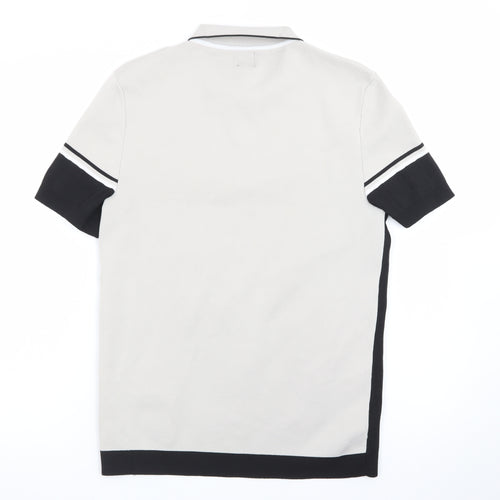 River Island Men's Beige Black Colourblock 1/4 Zip Polo Shirt Size M