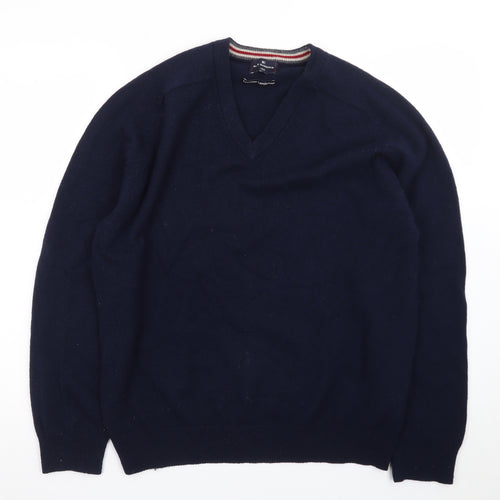 Marks and Spencer Blue Harbour Men's Blue Wool V-Neck Jumper M