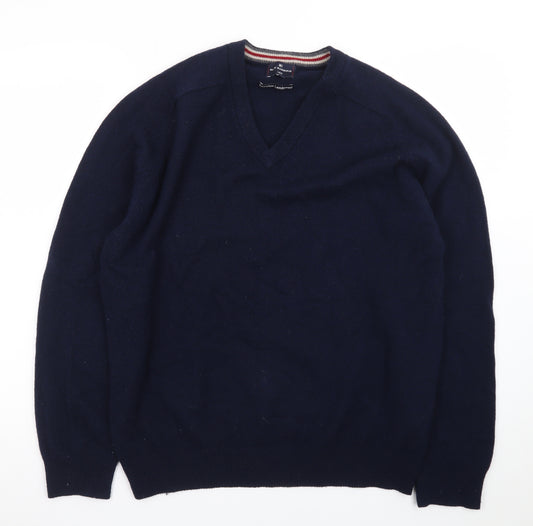 Marks and Spencer Blue Harbour Men's Blue Wool V-Neck Jumper M