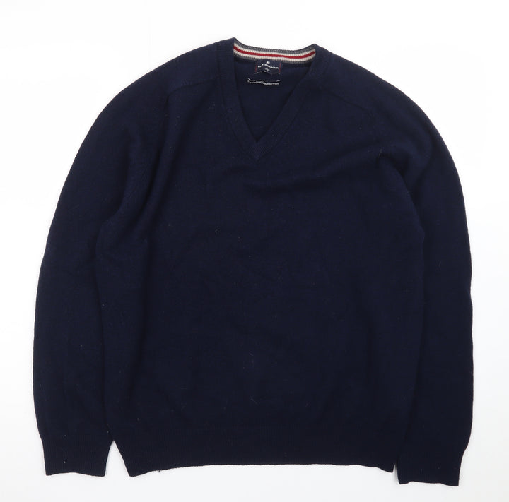 Marks and Spencer Blue Harbour Men's Blue Wool V-Neck Jumper M