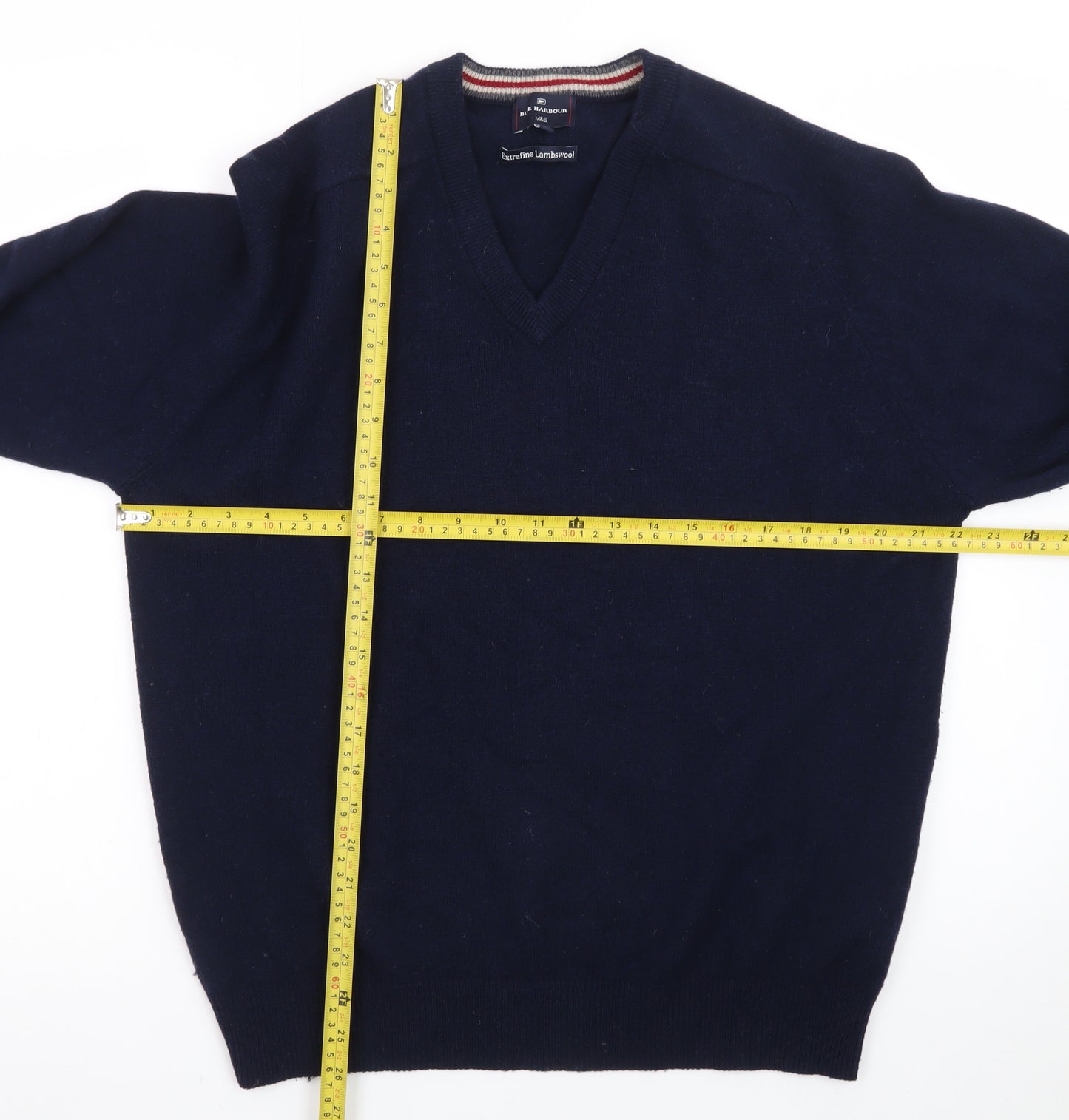 Marks and Spencer Blue Harbour Men's Blue Wool V-Neck Jumper M