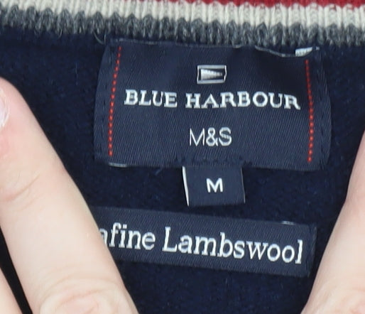 Marks and Spencer Blue Harbour Men's Blue Wool V-Neck Jumper M