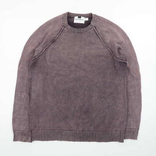 Topman Men's Brown Cotton Crew Neck Pullover Jumper Size L
