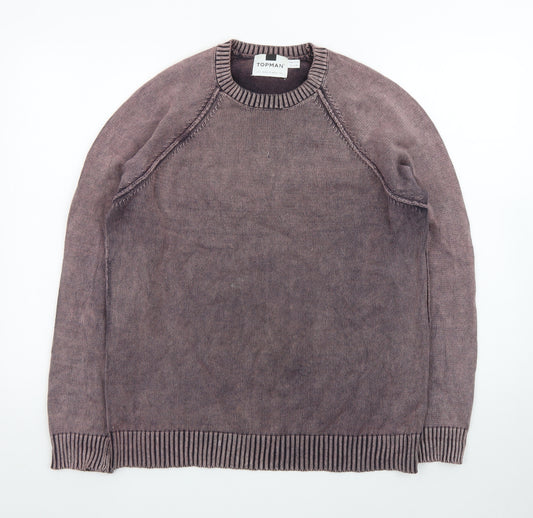 Topman Men's Brown Cotton Crew Neck Pullover Jumper Size L