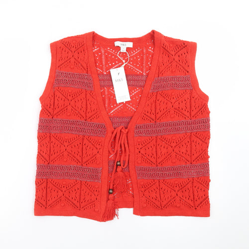 Marks and Spencer Women’s Red Crochet Knit Tassel Tie Vest S