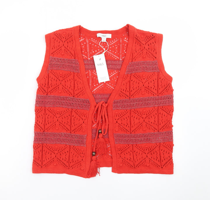 Marks and Spencer Women’s Red Crochet Knit Tassel Tie Vest S