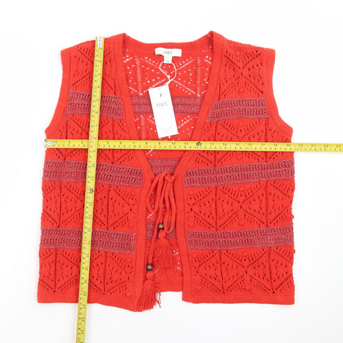 Marks and Spencer Women’s Red Crochet Knit Tassel Tie Vest S