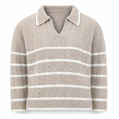 Boohoo Womens Beige Cable Knit Collared Pullover Jumper Size L
