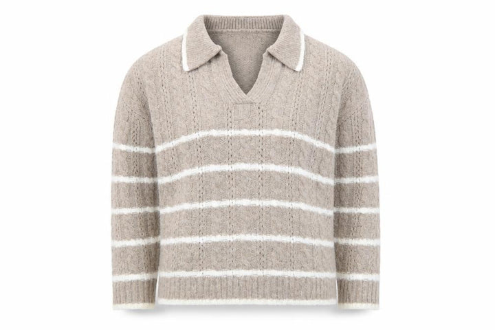 Boohoo Womens Beige Cable Knit Collared Pullover Jumper Size L