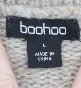 Boohoo Womens Beige Cable Knit Collared Pullover Jumper Size L