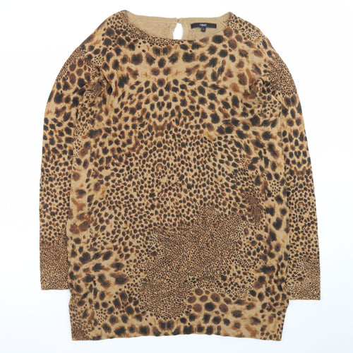 Next Women’s Brown Leopard Print Shift Dress Size 16 Long Sleeve