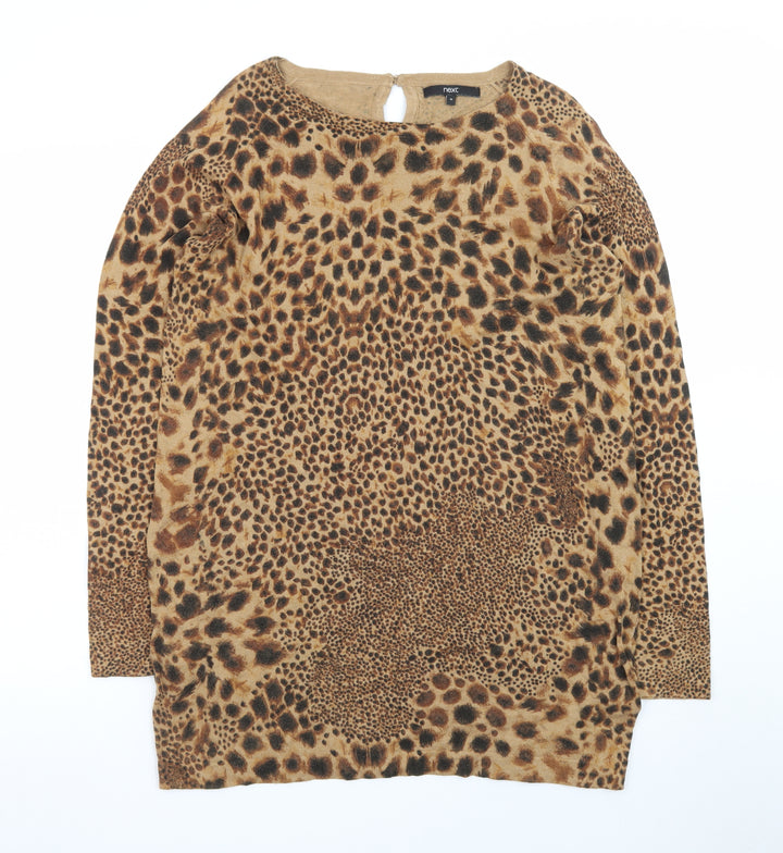 Next Women’s Brown Leopard Print Shift Dress Size 16 Long Sleeve