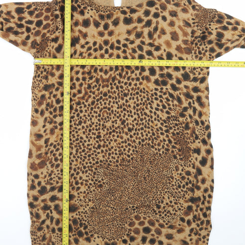 Next Women’s Brown Leopard Print Shift Dress Size 16 Long Sleeve
