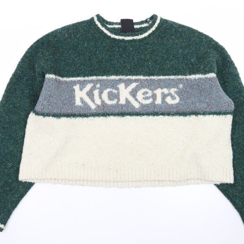 Kickers Women’s Green Wool Blend Logo Crew Neck Jumper Size L