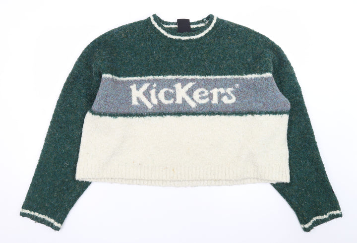 Kickers Women’s Green Wool Blend Logo Crew Neck Jumper Size L