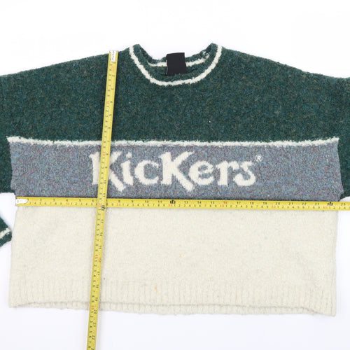 Kickers Women’s Green Wool Blend Logo Crew Neck Jumper Size L