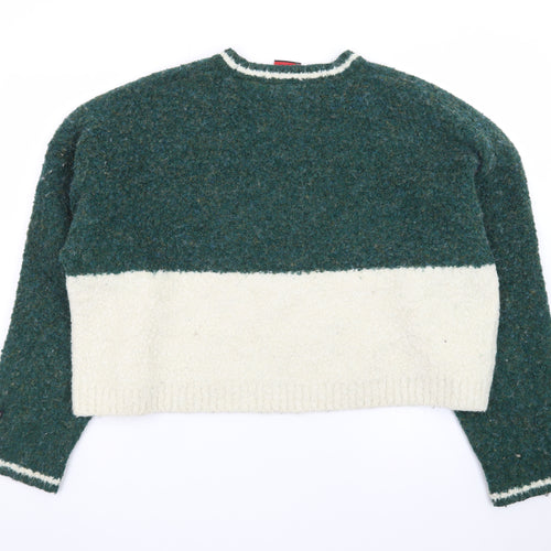 Kickers Women’s Green Wool Blend Logo Crew Neck Jumper Size L