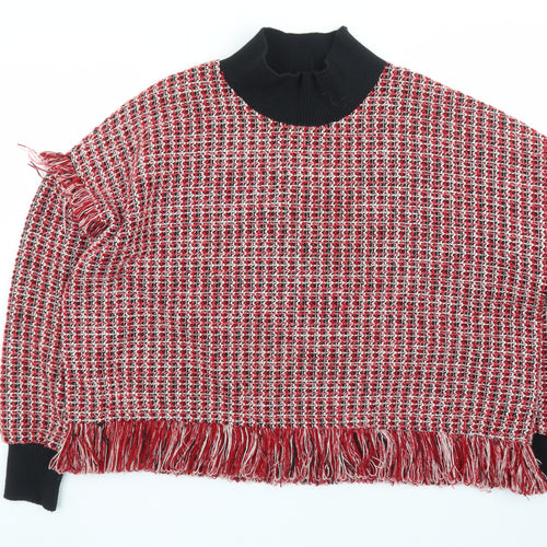 Zara Women Red High Neck Chunky Knit Wool Blend Pullover Jumper Size 12