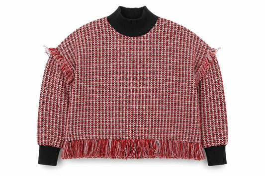 Front view of Zara Women Red High Neck Chunky Knit Wool Blend jumper, size 12