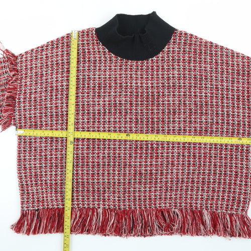 Zara Women Red High Neck Chunky Knit Wool Blend Pullover Jumper Size 12