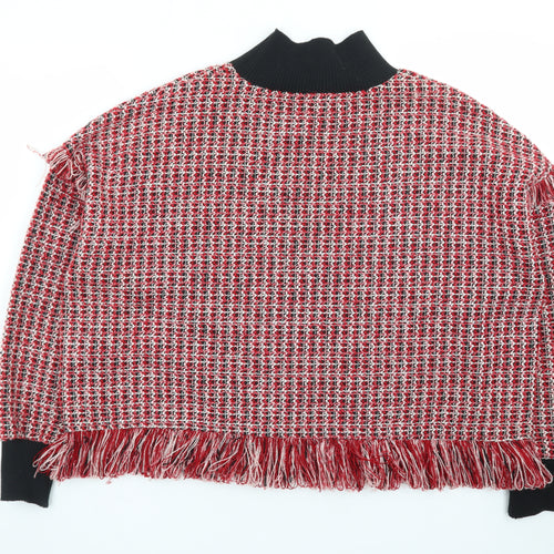 Zara Women Red High Neck Chunky Knit Wool Blend Pullover Jumper Size 12