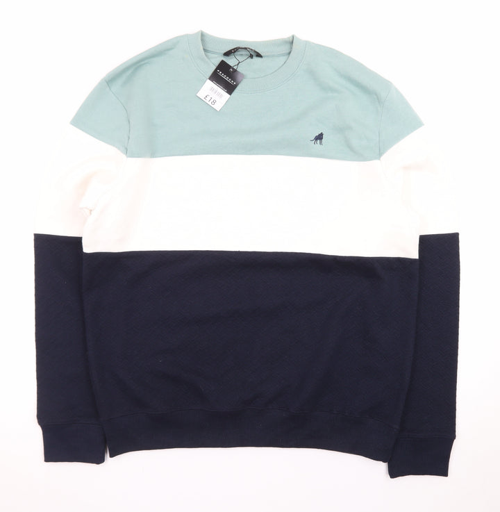 Peacocks Men's Blue Green White Colour Block Crew Neck Sweatshirt L