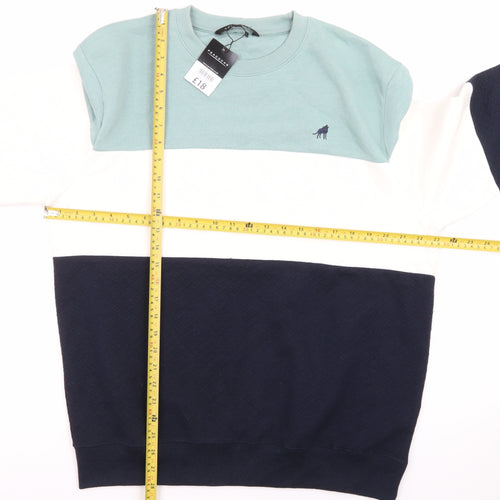 Peacocks Men's Blue Green White Colour Block Crew Neck Sweatshirt L