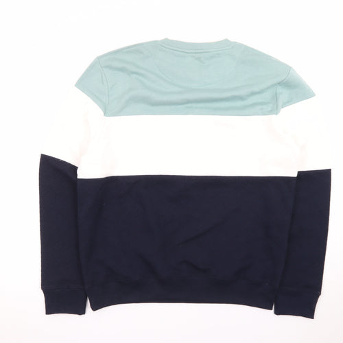 Peacocks Men's Blue Green White Colour Block Crew Neck Sweatshirt L