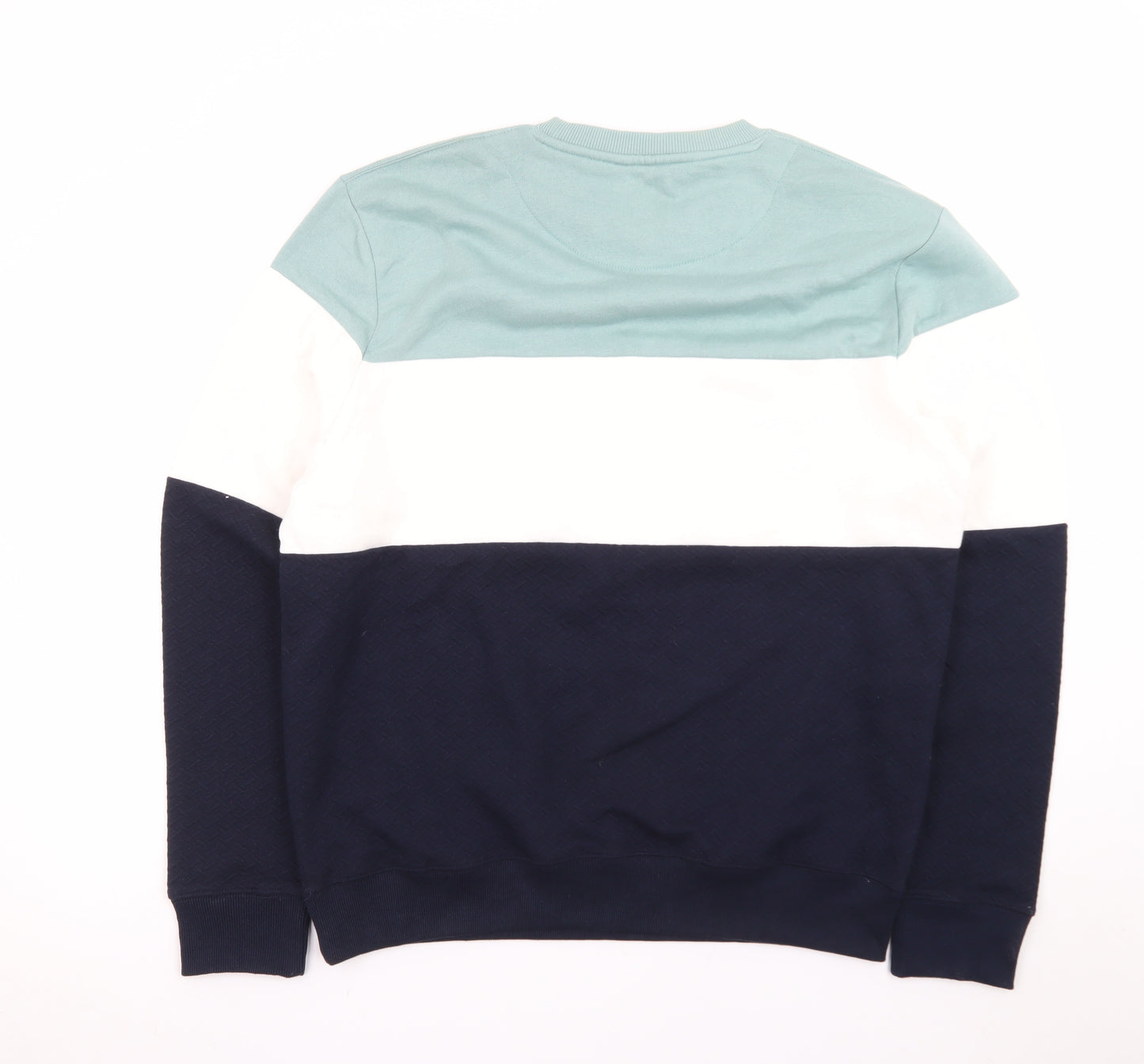 Peacocks Men's Blue Green White Colour Block Crew Neck Sweatshirt L