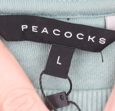 Peacocks Men's Blue Green White Colour Block Crew Neck Sweatshirt L