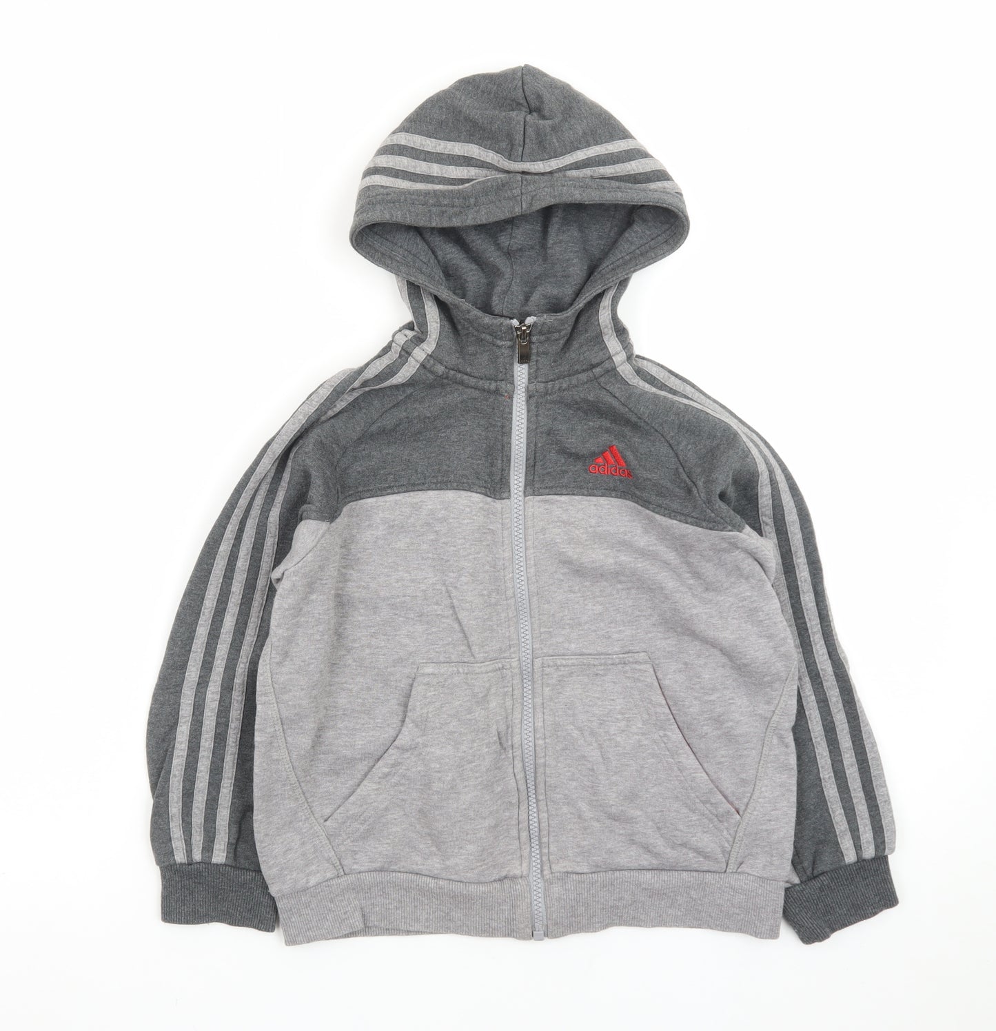 Adidas Boys Grey Full Zip Hoodie 7-8 Years Fleece Lined Sportswear