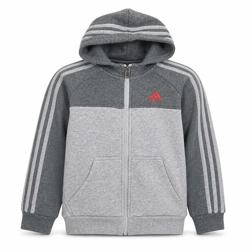 Adidas Boys Grey Full Zip Hoodie 7-8 Years Fleece Lined Sportswear