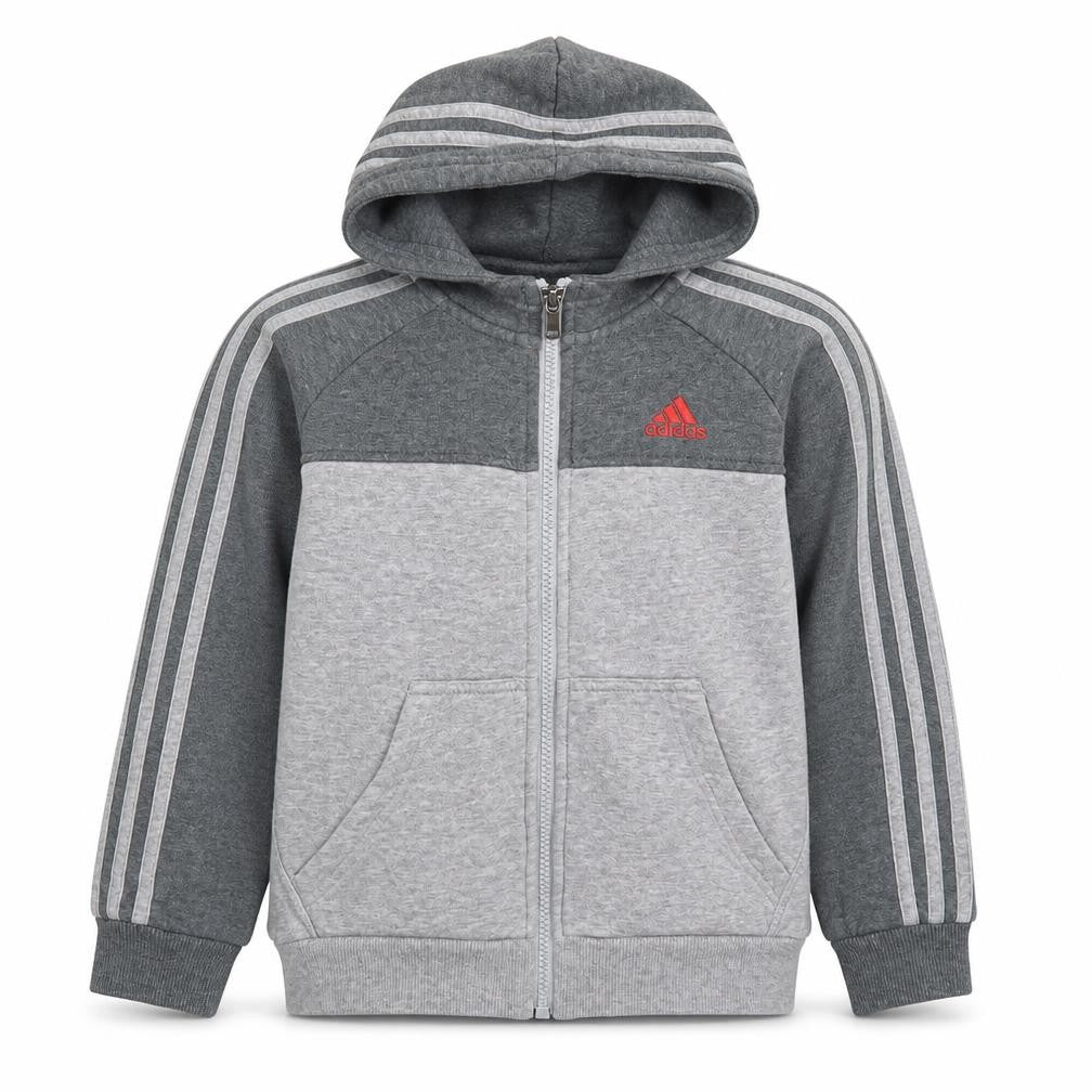 Adidas Boys Grey Full Zip Hoodie 7-8 Years Fleece Lined Sportswear