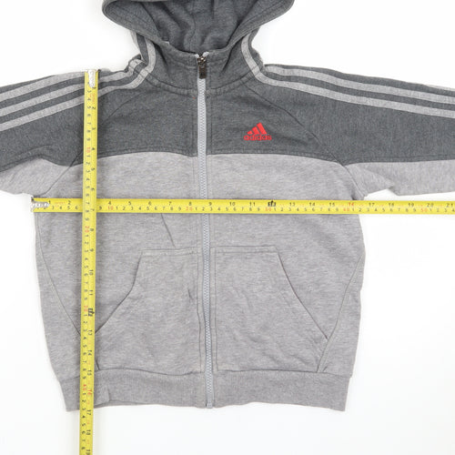 Adidas Boys Grey Full Zip Hoodie 7-8 Years Fleece Lined Sportswear