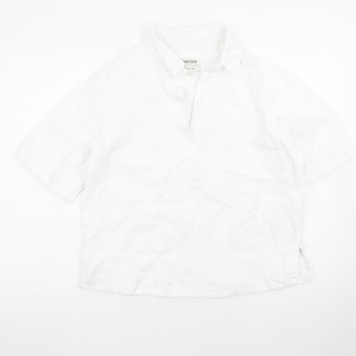 Jaeger Women’s White Linen Collared Short Sleeve Blouse Size 10