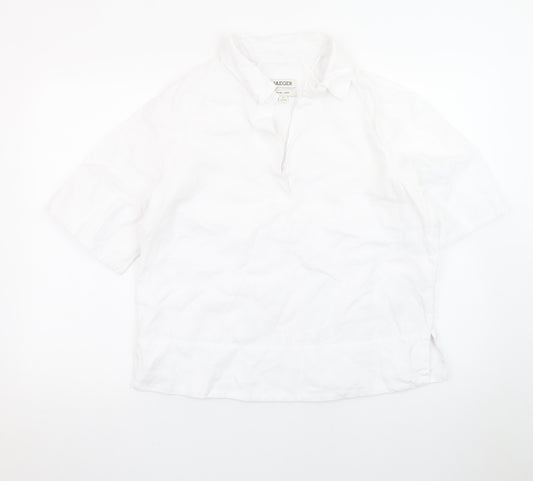 Jaeger Women’s White Linen Collared Short Sleeve Blouse Size 10