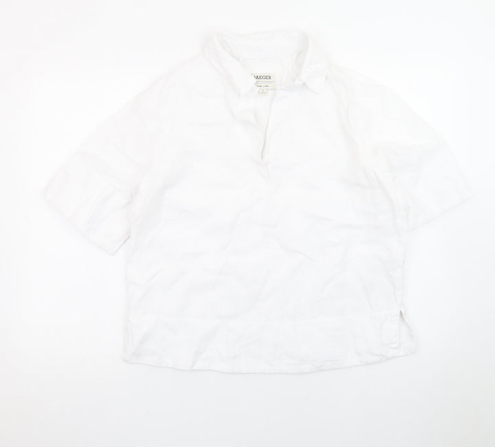 Jaeger Women’s White Linen Collared Short Sleeve Blouse Size 10
