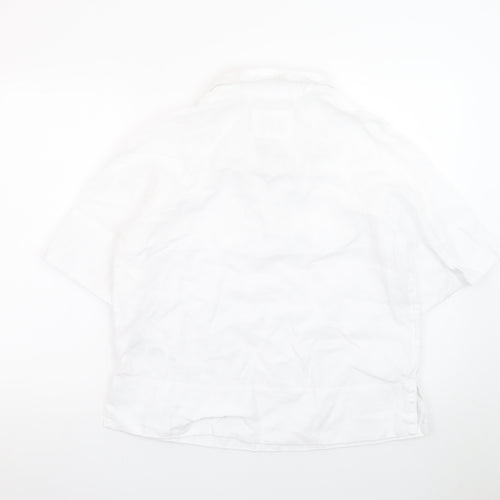 Jaeger Women’s White Linen Collared Short Sleeve Blouse Size 10