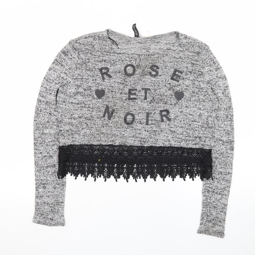 H&M Women’s Grey Lace Hem Pullover Jumper Size S