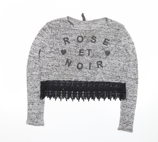 H&M Women’s Grey Lace Hem Pullover Jumper Size S