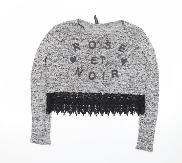 H&M Women’s Grey Lace Hem Pullover Jumper Size S