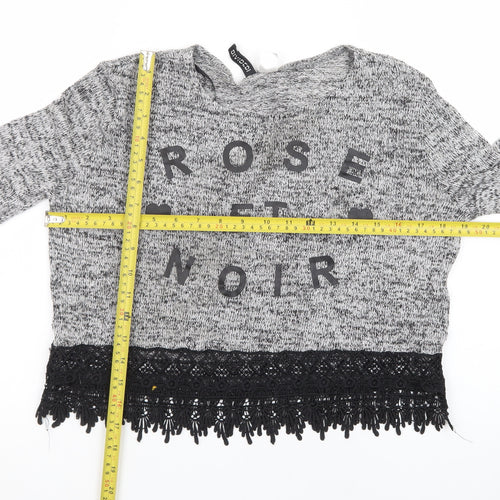 H&M Women’s Grey Lace Hem Pullover Jumper Size S