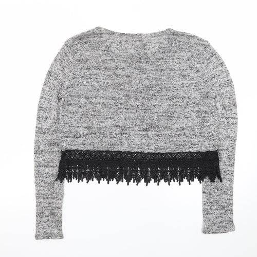 H&M Women’s Grey Lace Hem Pullover Jumper Size S